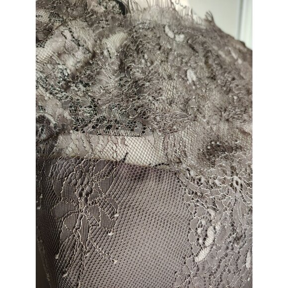 Hitherto Size 14 Taupe Sleeveless Dress, Sheer Lace Top, Lace Overlay Elegant - Picture 3 of 6